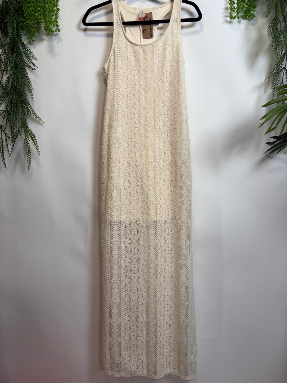 No Boundaries Cream Lace Racerback Maxi Dress - Picture 1 of 11